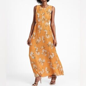 Banana Republic Pleated Floral Maxi Dress - Orange